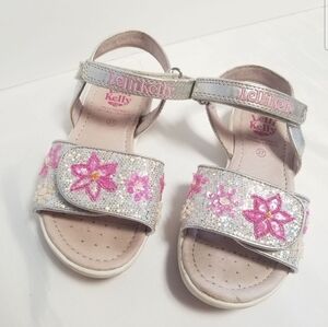 Lelli Kelly toddler girl adjustable sparkle leather sandal. EU size 27, US